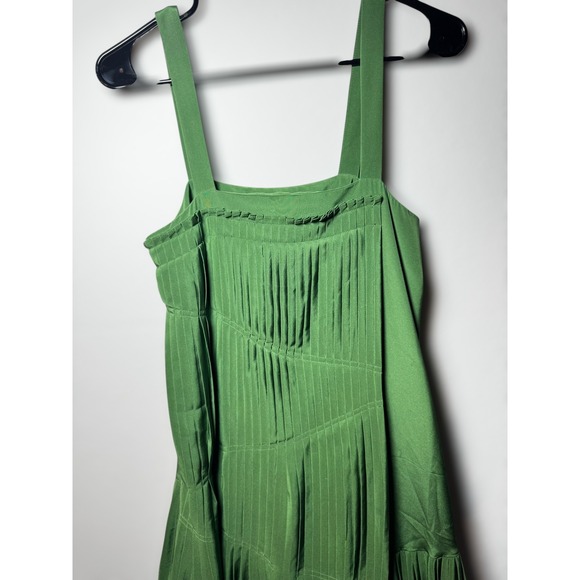 Tibi Preppy Pleated Fit Sheath Midi Dress Green Sz 2 Spaghetti Strap Square Neck - Picture 4 of 11
